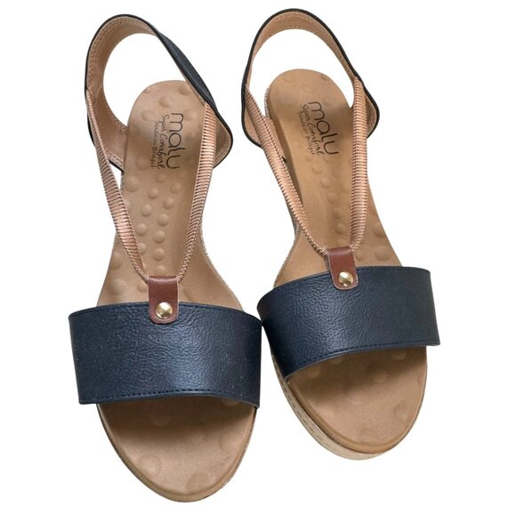Mali Olivia Blue Faux Leather wedge Sandal SZ8 NWOT - Picture 1 of 7